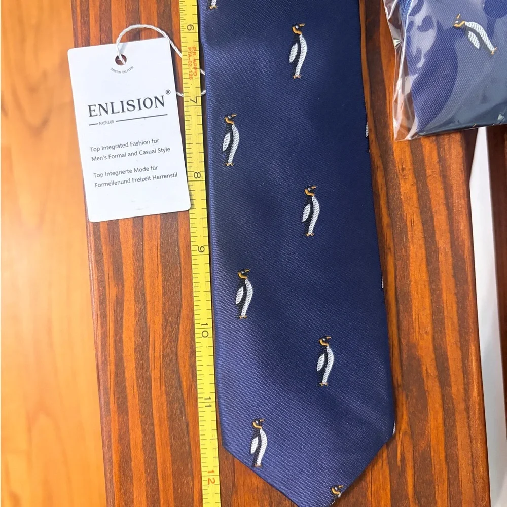 Boys (Kids) Navy Blue Tie with Penguin Design- 13 inch adjustable neck
